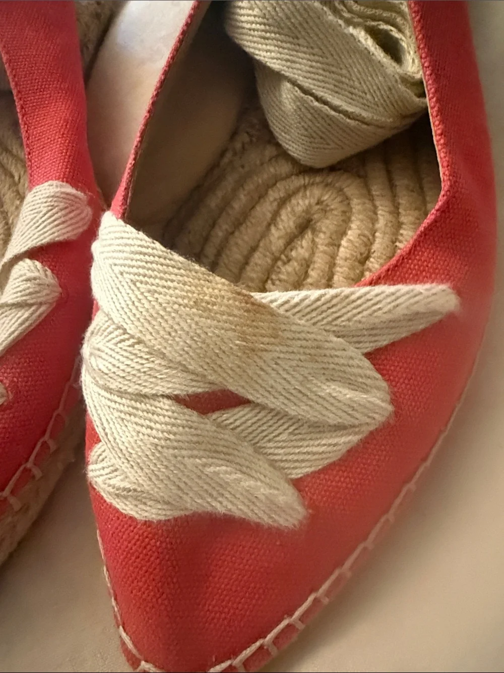 J. Crew Red Canvas Espadrille Flats with Cream Ankle Ties size 8